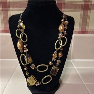 Gold and Brown Geometric Statement Necklace